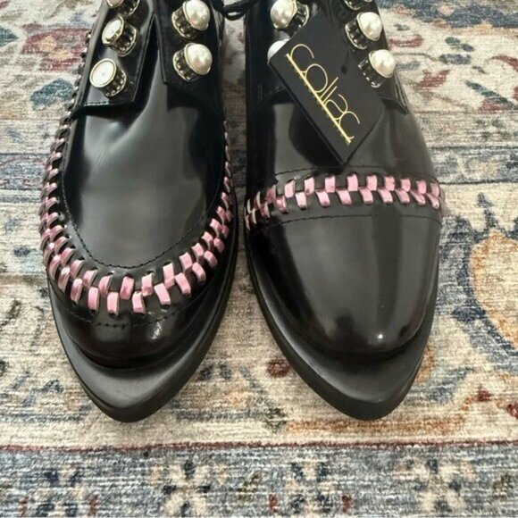 Coliac Women's Pearl Black Loafers Pink Braided Slip On Shoe Size 41 US 10 Read - Picture 2 of 9